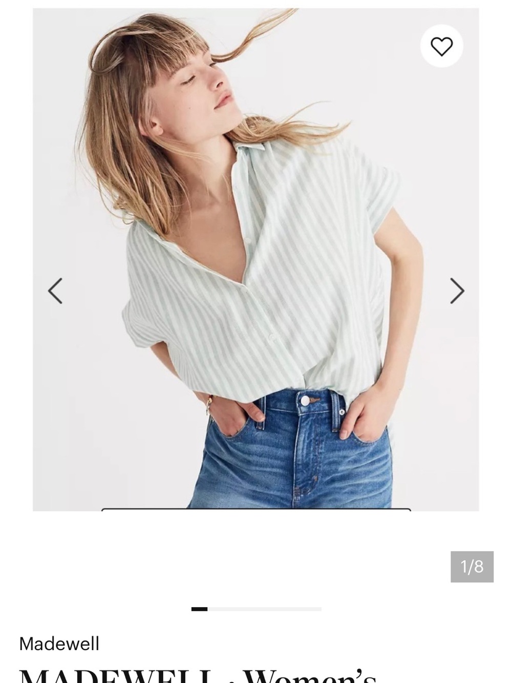 MADEWELL • Women’s Central Shirt in Mint Stripe Size Medium